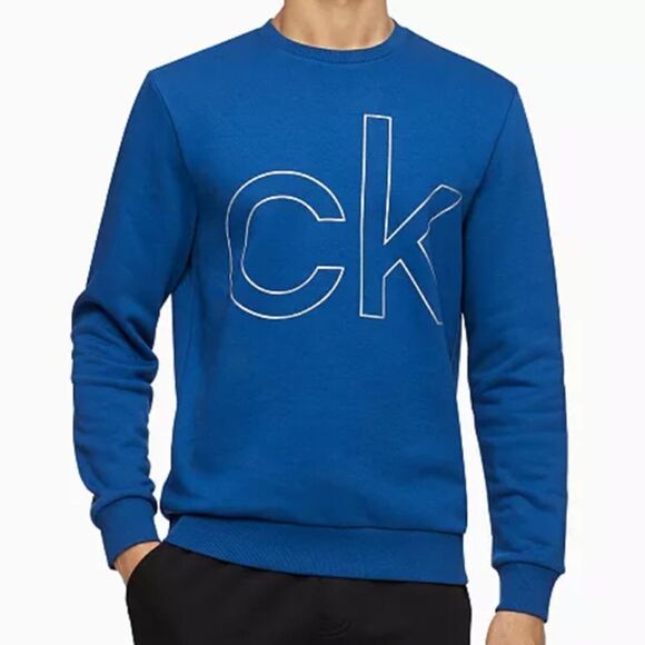 Calvin Klein Metallic Logo Print Crewneck Sweatshirt Blue XL - Picture 1 of 11